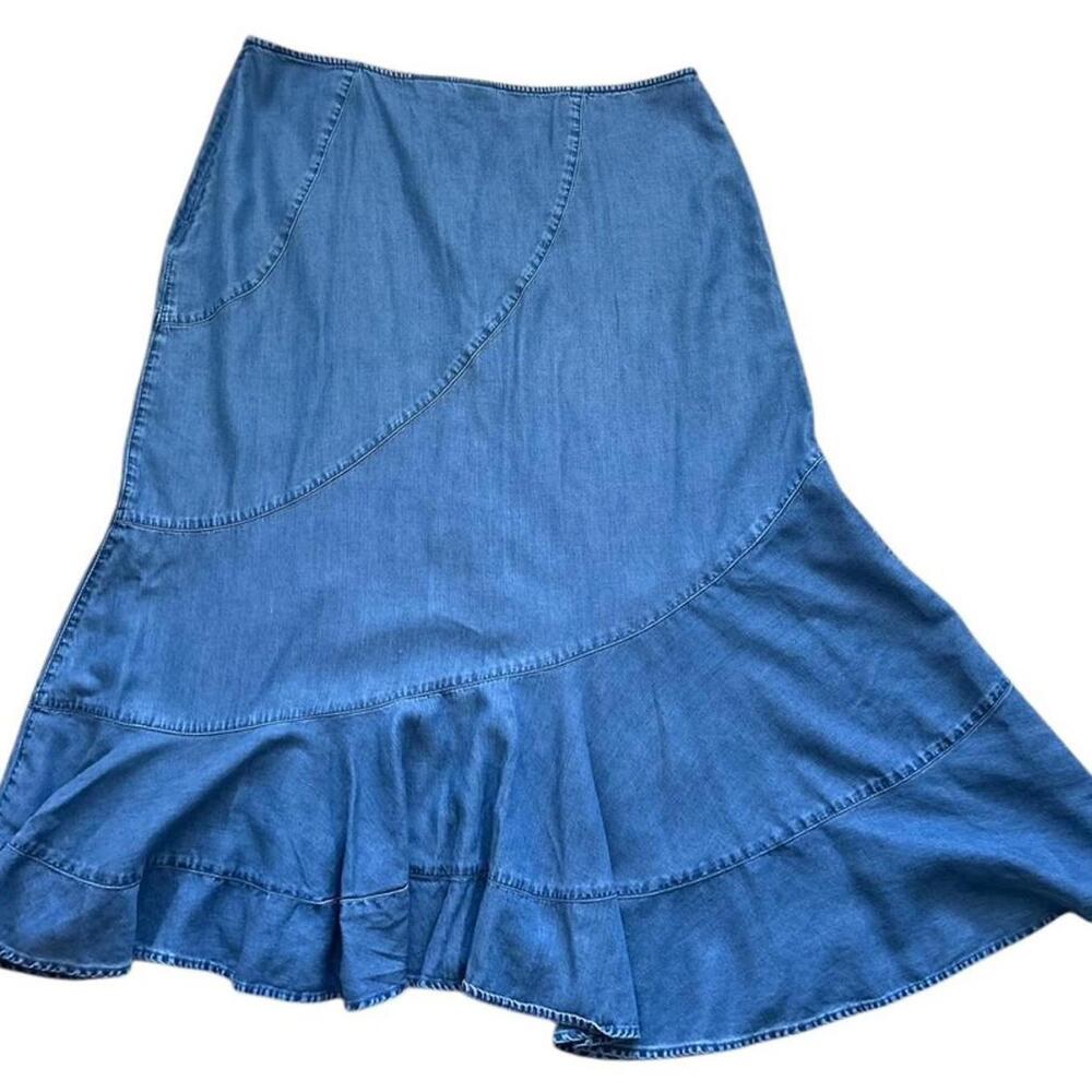 Emma James Chambray Skirt Size 14 Tiered Peasant Boho Country Gypsy Y2K Milkmaid